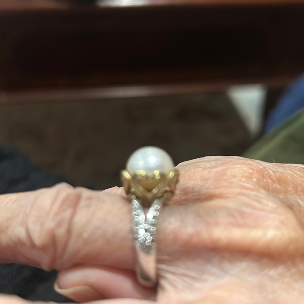 Slane and Slane gold pearl diamond and sterling silver ring